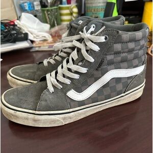 Vans Sk8-Hi Skate Suede Canvas Shoes White Gray Checkered Mens Size 8.5 High Top